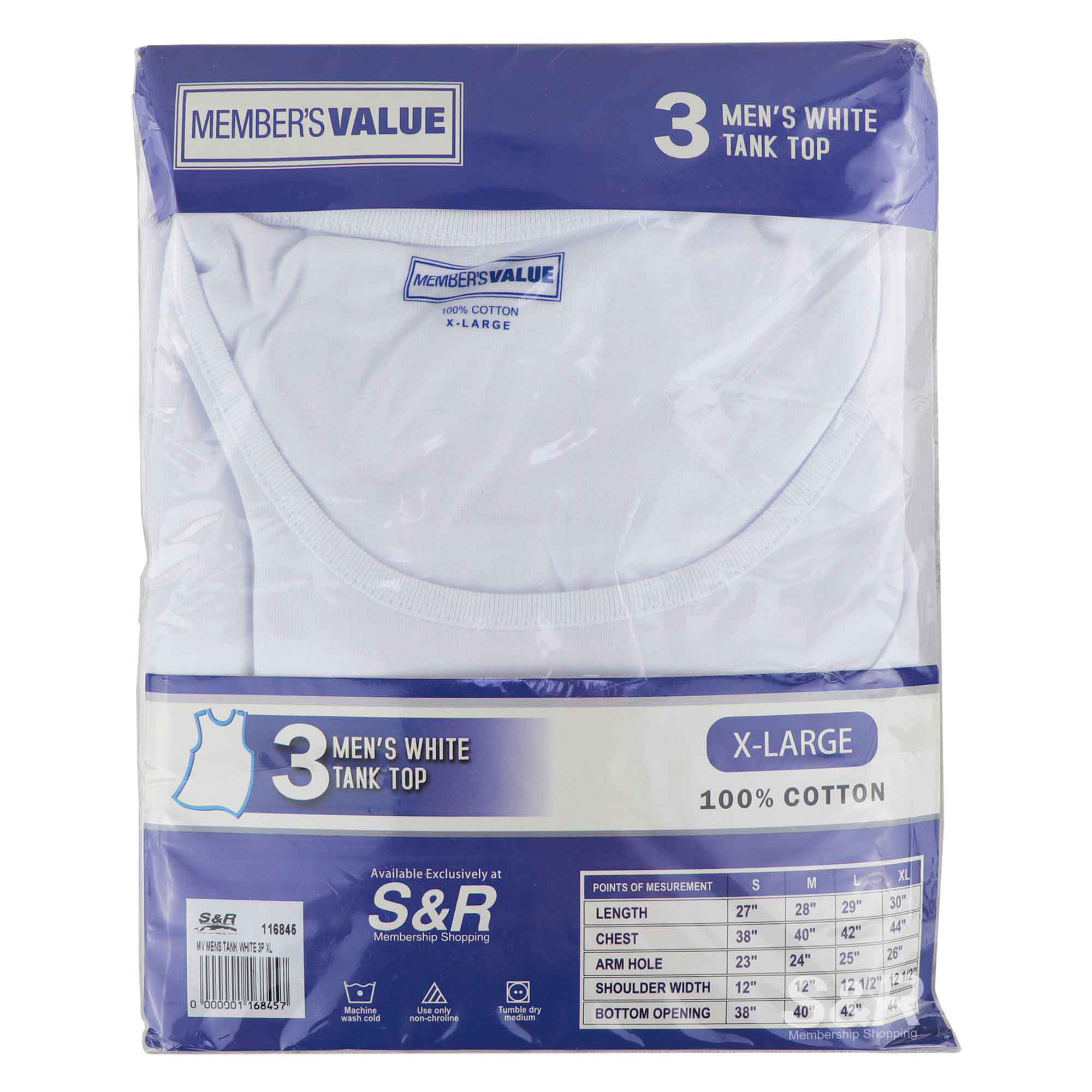 Member's Value Men's XL White Tank Top 3pcs